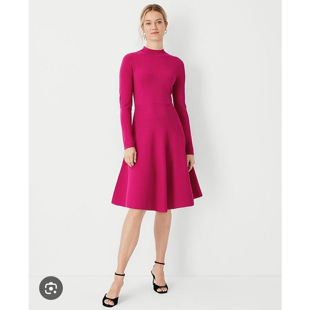 Ann Taylor Mock Neck Flare Sweater Dress Size M